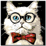 Painting by Numbers Art White Cat Glasses Bow Tie Around The Neck