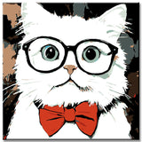 Paint by Numbers Art Animal White Cat with Glasses and A Bow Tie Around His Neck