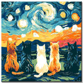 Painting by Numbers Five Cats Under A Colorful Sky