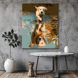 Painting by Numbers Art Animal Small Dog Puppy Reflected in The Puddle