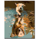 Painting by Numbers Art Animal Small Dog Puppy Reflected in The Puddle