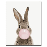 Paint by numbers art animal bunny makes a bubble with chewing gum