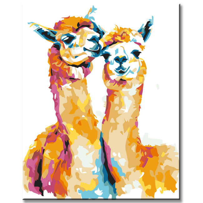 Painting by numbers art animal two cuddling alpacas