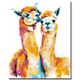 Painting by numbers art animal two cuddling alpacas