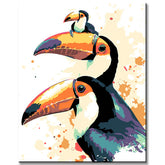Painting by numbers art animal toucan with baby on its beak