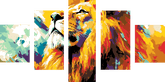 Painting by Numbers Art Animal Colorful Lion Face From The Front 5-Panel