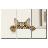 Painting by Numbers Art Animal Cat Hanging with its Paws on A Wall and Looking - 3-Panel