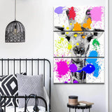 Painting by Numbers Art Animal Griraffe with Colorful Splashes of Paint - 3-Panel