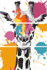 Painting by Numbers Art Animal Griraffe with Colorful Splashes of Paint - 3-Panel
