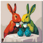 Painting by Numbers Bunny Couple HaVIng Coffee