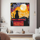Painting by Numbers Black Cat on The Roof of The House At Night