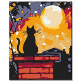Painting by Numbers Black Cat on The Roof of The House At Night