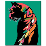 Painting by Numbers Colored Jaguar on A Green Background