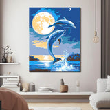 Painting by Numbers Art Animal Dolphin in The Full Moon