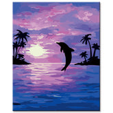Painting by Numbers Art Animal Dolphin in The Evening Sun