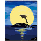 Painting by Numbers Art Animal Dolphin At Night Before Full Moon