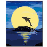 Painting by Numbers Art Animal Dolphin At Night Before Full Moon