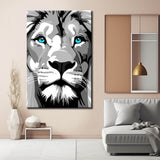 Painting by Numbers Lion Black and White with Blue Eyes