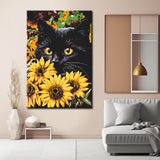 Painting by Numbers Black Cat Art in Portrait Sunflowers