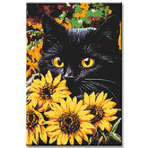 Painting by Numbers Black Cat Art in Portrait Sunflowers