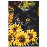 Painting by Numbers Black Cat Art in Portrait Sunflowers