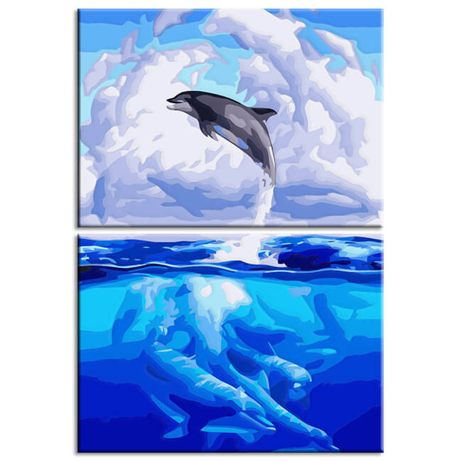 Painting by numbers jumping dolphin 2-part shipping from DE