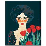 Paint by Numbers Modern Art Woman with Red Tulips