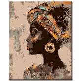 Painting by numbers portrait of a woman with gold earrings