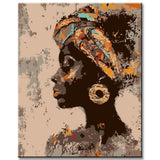 Painting by numbers portrait of a woman with gold earrings