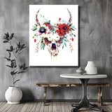 Paint by numbers skull with poppy motif