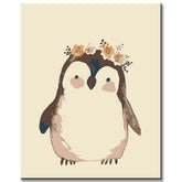 Paint by numbers penguin on paper