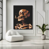 Painting by numbers head of a skeleton with a burning cigarette