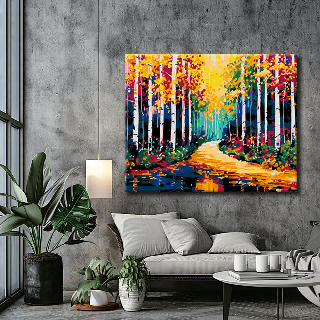 Painting by numbers path in the birch forest II