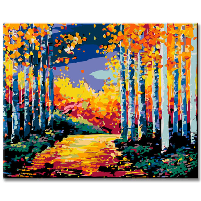 Painting by numbers path in the birch forest III
