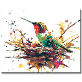 Painting by numbers hummingbird in the nest