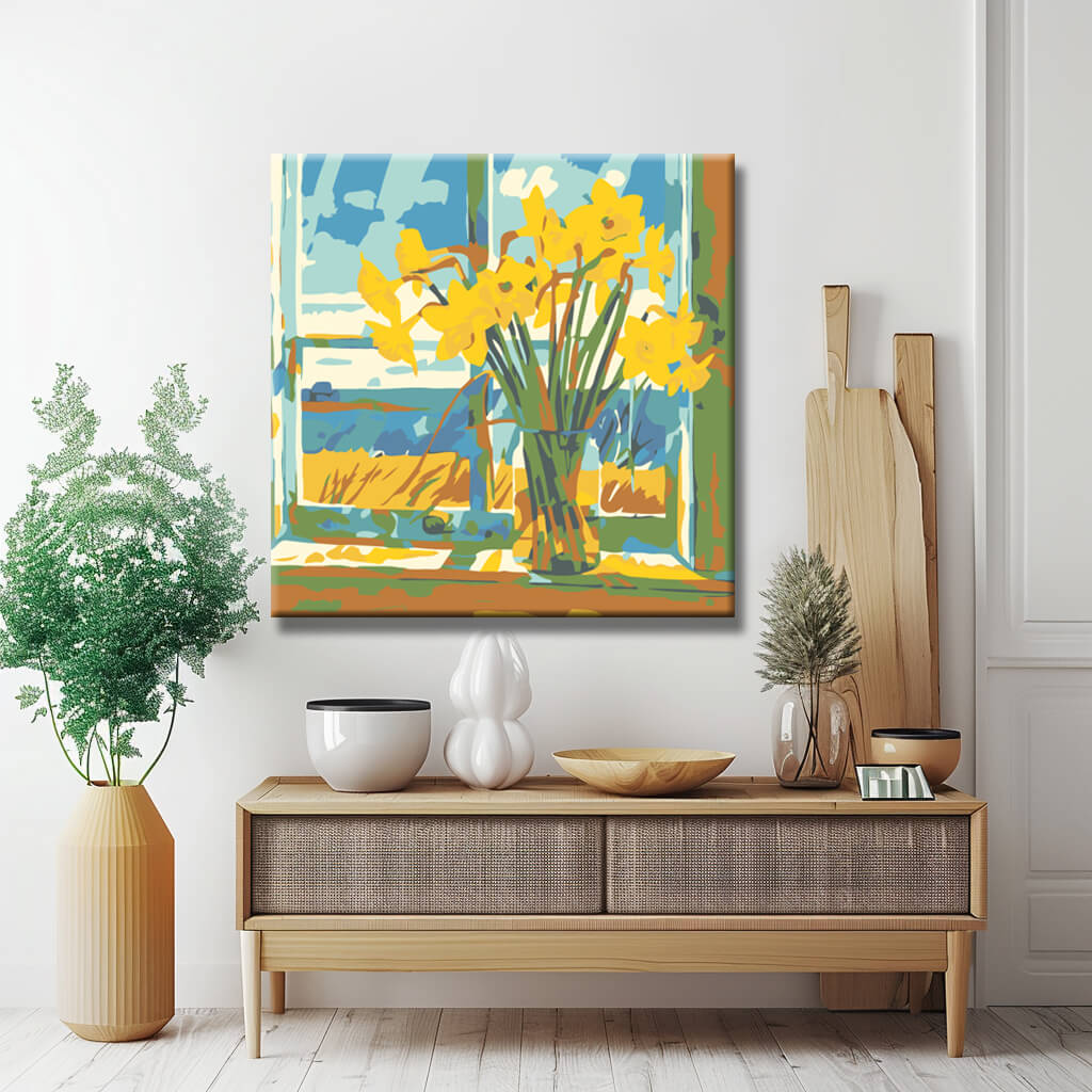 Painting by numbers daffodils in the window