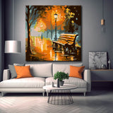 Painting by numbers city park with bench in the evening