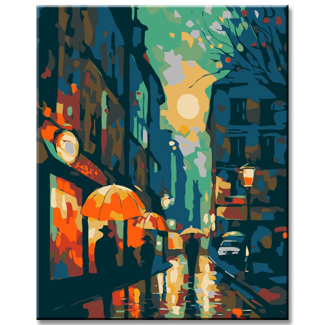 Painting by numbers evening atmosphere old town