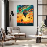 Paint by numbers balloons in the evening sky