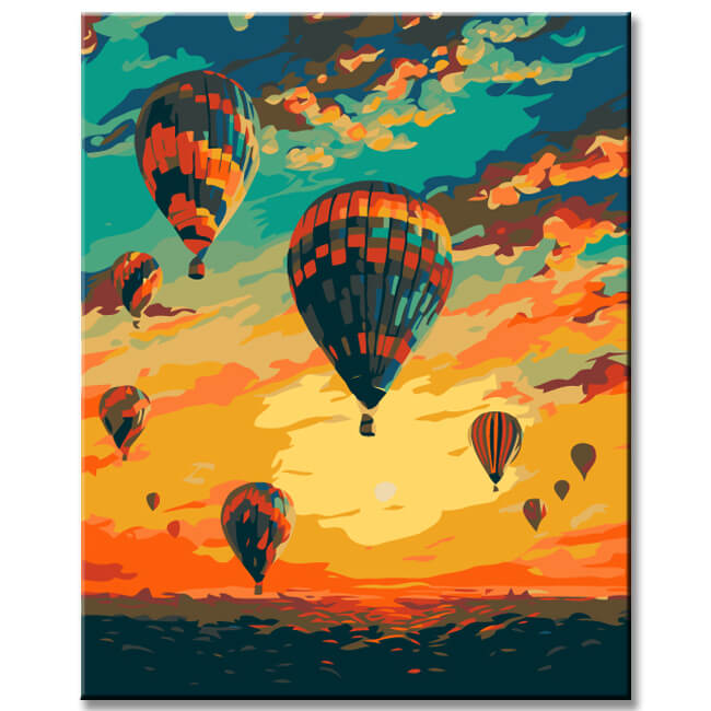 Paint by numbers balloons in the evening sky