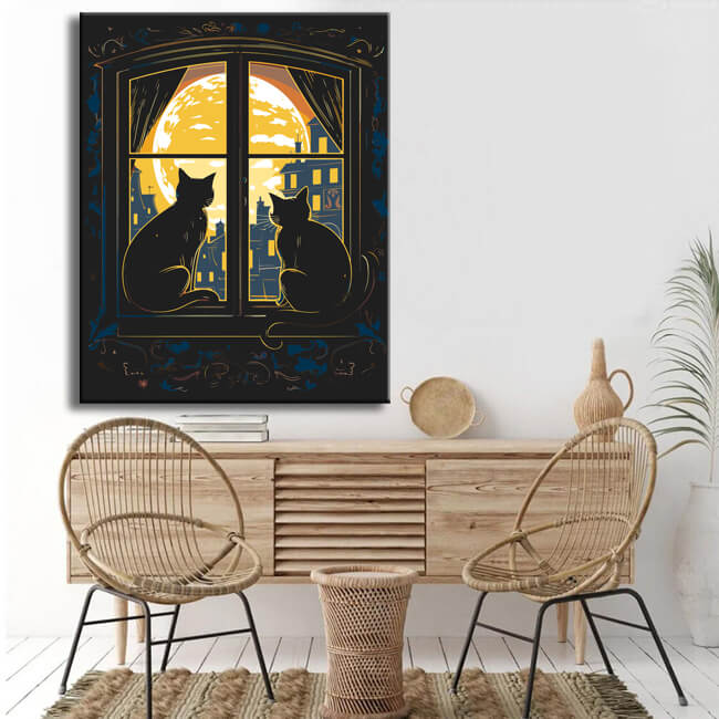 Painting by numbers: Cat looking out at night