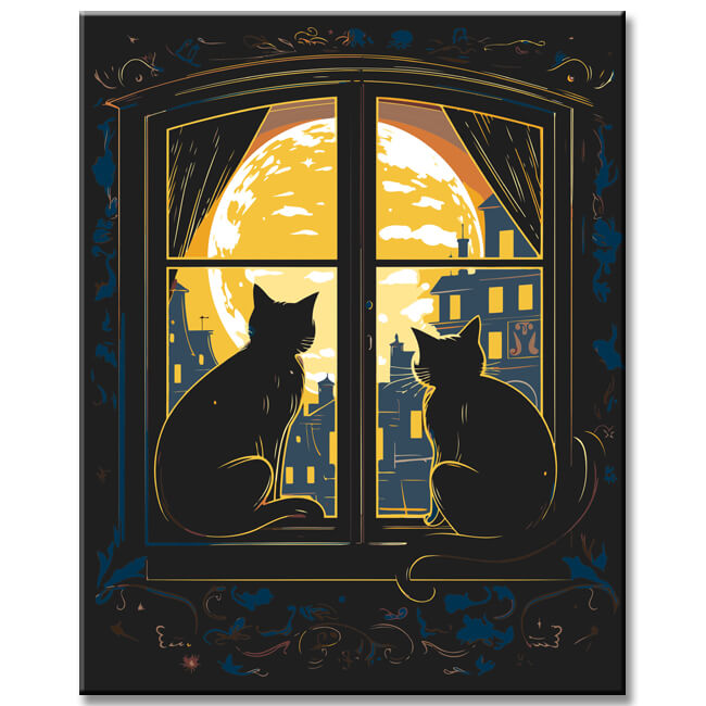 Painting by numbers: Cat looking out at night