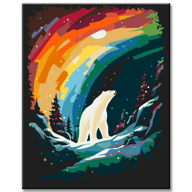 Painting by numbers: Northern lights with polar bear