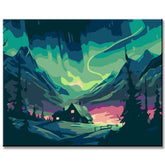 Painting by numbers Aurora in the mountains