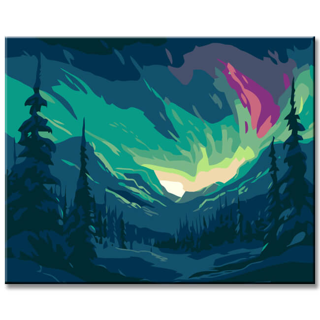 Painting by numbers Aurora mountain panorama