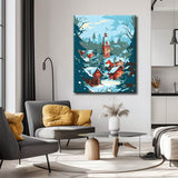 Painting by numbers village in winter