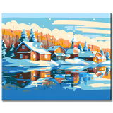 Paint by Numbers Snowy Landscape by the Lake
