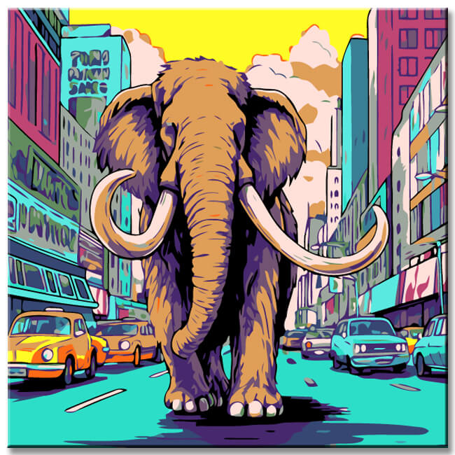 Painting by numbers for children Gray elephant in the city