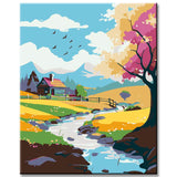 Spring landscape in the mountains - painting by numbers
