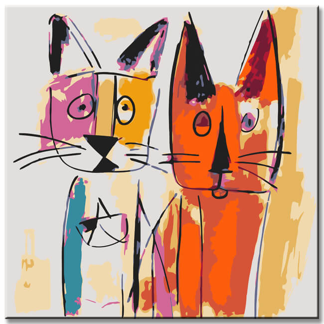 Picasso-inspired Dog and Cat - Paint by Numbers Sketch